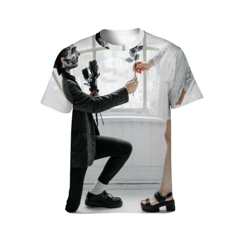yanfind Adult Full Print T-shirts (men And Women) Attire Beautiful Roses Blonde Bridal Bride Groom Facial Expression Fashion Fashionable Festival