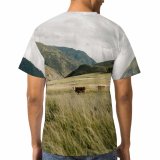 yanfind Adult Full Print T-shirts (men And Women) Landscape Field Summer Hill Farm Grass Travel Grassland Outdoors Cow Scenic