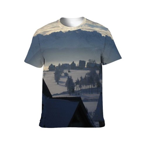yanfind Adult Full Print T-shirts (men And Women) Building Calm Cool Country Countryside Exterior Field Freeze Frozen Idyllic Landscape
