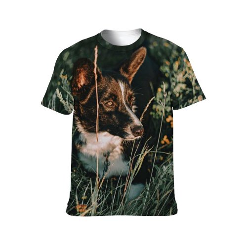 yanfind Adult Full Print T-shirts (men And Women) Dawn Field Summer Dog Cute Grass Leaf Wolf Fall Flower Grassland Outdoors