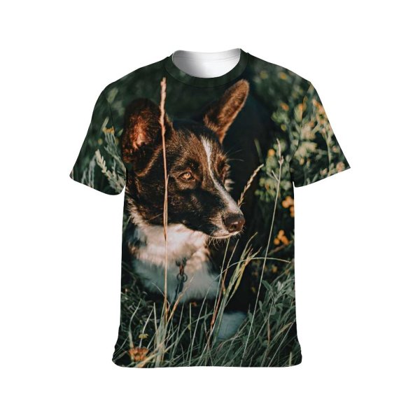 yanfind Adult Full Print T-shirts (men And Women) Dawn Field Summer Dog Cute Grass Leaf Wolf Fall Flower Grassland Outdoors