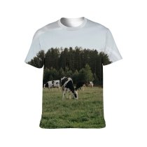 yanfind Adult Full Print T-shirts (men And Women) Cattle Cow Dairy Farm Farmland Female Field Flock Landscape Lawn Meadow