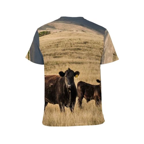 yanfind Adult Full Print T-shirts (men And Women) Landscape Field Countryside Agriculture Farm Grass Travel Grassland Outdoors Cow Wildlife Pasture