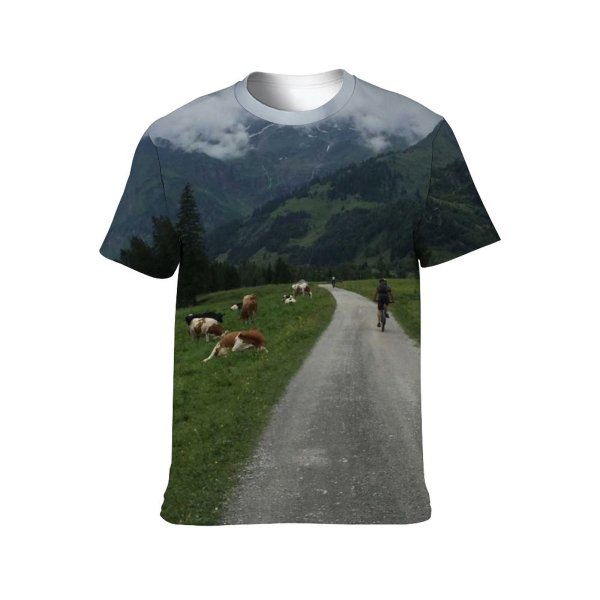 yanfind Adult Full Print T-shirts (men And Women) Asphalt Calm Cloud Cloudy Countryside Cow Daylight Daytime Field Flora Freedom