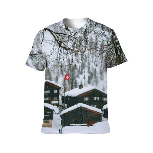 yanfind Adult Full Print T-shirts (men And Women) Building Calm Cloudless Cottage Country Countryside Daylight Daytime Destination Dwell Flag Freeze