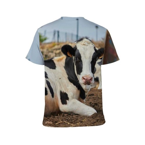 yanfind Adult Full Print T-shirts (men And Women) Countryside Agriculture Farm Grass Milk Portrait Cow Rural Calf Farmland Pasture Hay