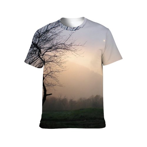 yanfind Adult Full Print T-shirts (men And Women) Landscape Sunset Tree Fog Winter