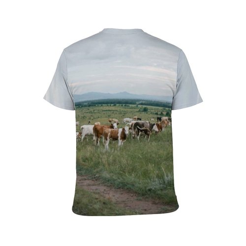yanfind Adult Full Print T-shirts (men And Women) Bovine Calm Cattle Cloudy Cow Creature Daytime Ecology Farm Flock Freedom