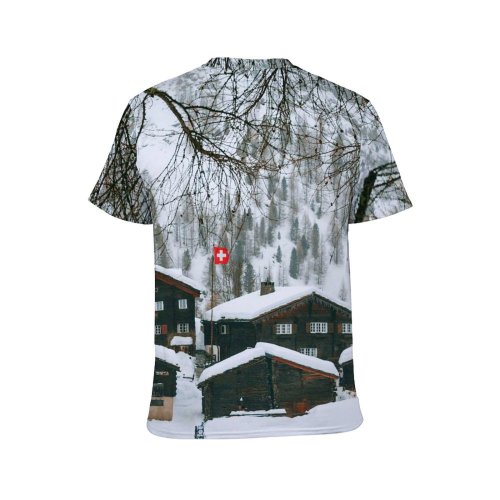yanfind Adult Full Print T-shirts (men And Women) Building Calm Cloudless Cottage Country Countryside Daylight Daytime Destination Dwell Flag Freeze
