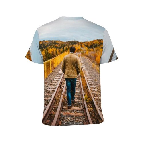 yanfind Adult Full Print T-shirts (men And Women) Wood Road Train Distance Railway Perspective Locomotive Guidance Transportation System