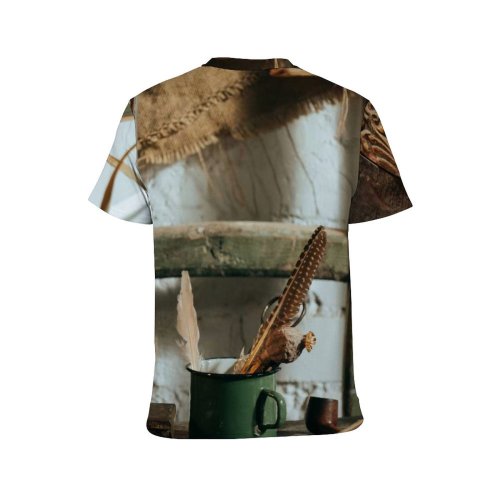 yanfind Adult Full Print T-shirts (men And Women) Stack Books Desk Feather Iron Ladder Metal Retro Rough Rusty Stationery
