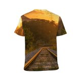 yanfind Adult Full Print T-shirts (men And Women) Clouds Cloudy Country Distance Infrastructure Iron Landscape Outdoors Path Railroad Railway