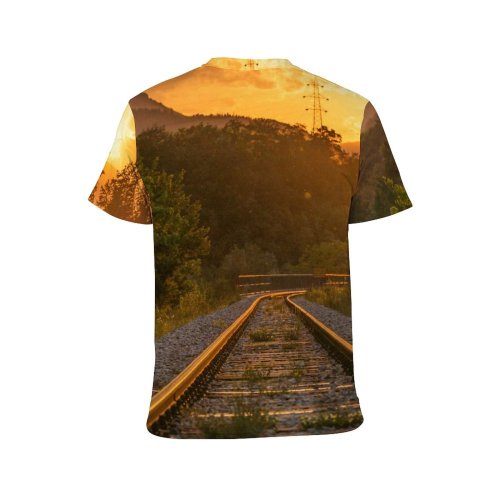 yanfind Adult Full Print T-shirts (men And Women) Clouds Cloudy Country Distance Infrastructure Iron Landscape Outdoors Path Railroad Railway
