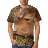 yanfind Adult Full Print T-shirts (men And Women) Calf Cow Farm Hay Horn Landscape Rural Sleeping