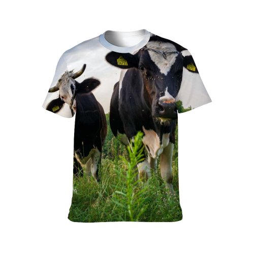 yanfind Adult Full Print T-shirts (men And Women) Field Summer Agriculture Farm Grass Grassland Milk Cow Rural Farmland Pasture Cattle
