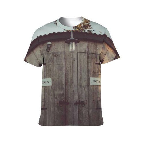 yanfind Adult Full Print T-shirts (men And Women) Bathroom Bulb Comfort Room Doors Leaves Light Outdoors Rest Rustic Signage Toilet