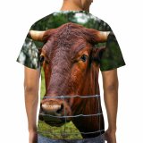 yanfind Adult Full Print T-shirts (men And Women) Field Agriculture Farm Grass Milk Portrait Bull Cow Rural Farmland Pasture Horn