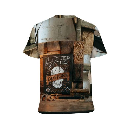 yanfind Adult Full Print T-shirts (men And Women) Bone Stack Books Desk Feather Gothic Iron Ladder Metal Retro Rough