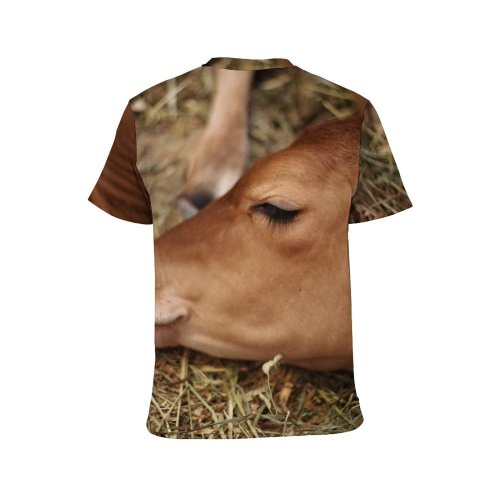 yanfind Adult Full Print T-shirts (men And Women) Calf Cow Farm Hay Horn Landscape Rural Sleeping