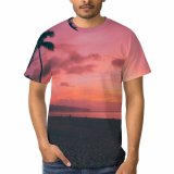 yanfind Adult Full Print T-shirts (men And Women) Beach Sunset Beautiful Golden Hawaii Oahu Palm Tree Pastel Ray Sunshine Light