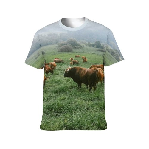 yanfind Adult Full Print T-shirts (men And Women) Field Countryside Agriculture Farm Grass Grassland Milk Cow Rural Farmland Pasture