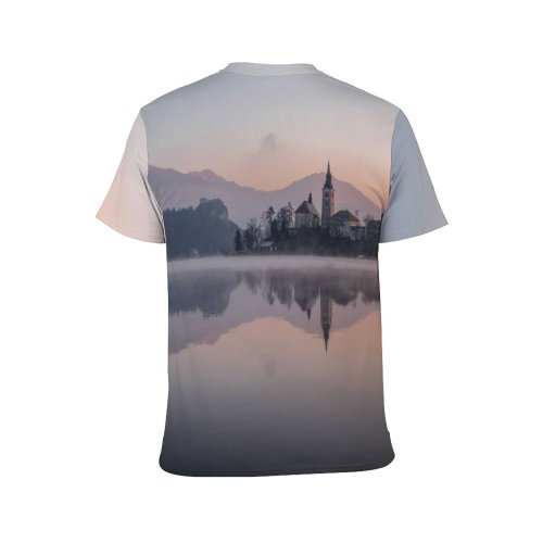 yanfind Adult Full Print T-shirts (men And Women) Architecture Beautiful Bled Building Church Dawn Daylight Dusk Europe Evening Fog Foggy