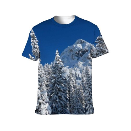 yanfind Adult Full Print T-shirts (men And Women) Sky Snow Snowcapped Trees Winter