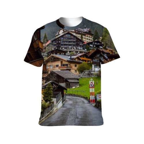 yanfind Adult Full Print T-shirts (men And Women) Asphalt Breathtaking Calm Cloudy Cottage Countryside Destination Dwell Explore Fog Highland Highway