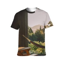 yanfind Adult Full Print T-shirts (men And Women) Architecture Bench Ceiling Colorful Contemporary Cottage Countryside Creative Design Empty Floor Greenery