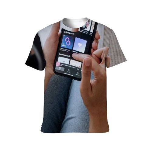yanfind Adult Full Print T-shirts (men And Women) Application Jeans Cellphone Chilling Display Electronic Device Electronics Hands Headphones Iphone Leisure