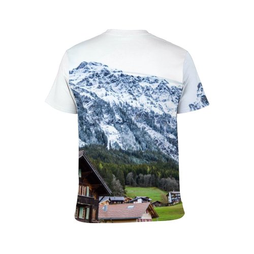 yanfind Adult Full Print T-shirts (men And Women) Architecture Breathtaking Calm Coniferous Cottage Countryside Dwell Exterior Field Forest Grassland Grassy