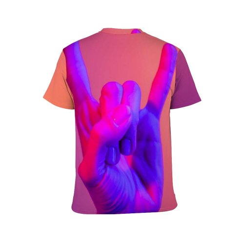 yanfind Adult Full Print T-shirts (men And Women) Communication Space Electric Light Fingers Gesture Negative Neon Art Non Verbal Palm