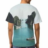 yanfind Adult Full Print T-shirts (men And Women) Bay Boats Dock Halong Lake Mountains Ocean Rocky Sea Ships