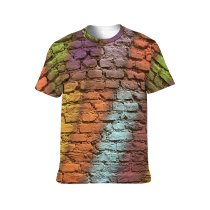 yanfind Adult Full Print T-shirts (men And Women) Art Texture Abstract Design Stone Retro Urban Brick Rainbow Artistic Rough Motley