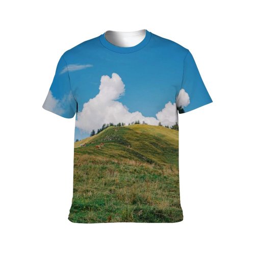 yanfind Adult Full Print T-shirts (men And Women) Landscape Countryside Hill Agriculture Farm Tree Travel Grassland Outdoors Rural Farmland Pasture
