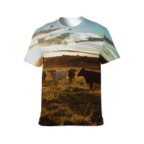yanfind Adult Full Print T-shirts (men And Women) Cattle Cloudy Sky Countryside Cow Creature Dusk Evening Farm Farmland Fauna Field