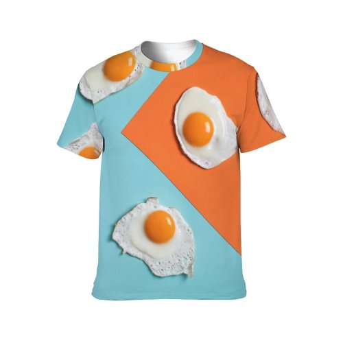 yanfind Adult Full Print T-shirts (men And Women) Healthy Dawn Meal Hot Breakfast Chicken Cooking Hard Frying Pan Nutrition Eggshell