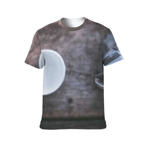 yanfind Adult Full Print T-shirts (men And Women) Cup Depth Field Desk Focus Metal Mug Pitcher Top Wood