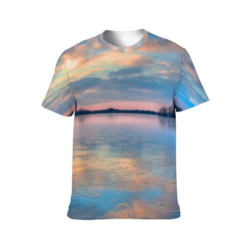 yanfind Adult Full Print T-shirts (men And Women) Clouds Colorful Colourful Lake Landscape Overcast Reflection River Scenery Sky Sunrise