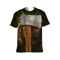 yanfind Adult Full Print T-shirts (men And Women) Axe Dark Grass Handle Iron Landscape Metal Outdoors Sharp Wood Wooden
