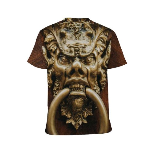 yanfind Adult Full Print T-shirts (men And Women) Wood Art Door Rustic Wooden Decoration Lock Iron Gold Retro Board Bronze