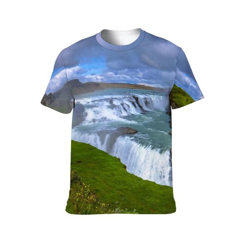 yanfind Adult Full Print T-shirts (men And Women) Cliff Clouds Countryside Daylight Grass Landscape Mountains Outdoors Rainbow River Rocks Scenic