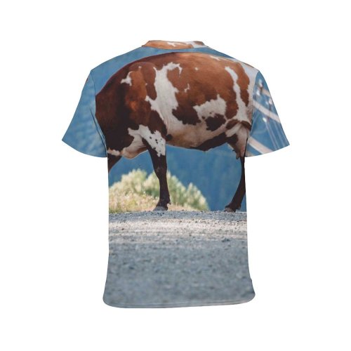 yanfind Adult Full Print T-shirts (men And Women) Snow Summer Winter Countryside Farm Grass Outdoors Bull Cow Rural Wildlife Calf
