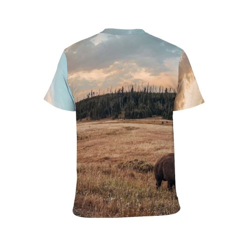 yanfind Adult Full Print T-shirts (men And Women) Bovine Breathtaking Cloudy Coniferous Countryside Creature Eat Fauna Field Flora Forest