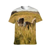 yanfind Adult Full Print T-shirts (men And Women) Cute Dog Evening Farm Farmland Field Fluffy Friend Funny Lawn Meadow