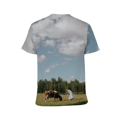 yanfind Adult Full Print T-shirts (men And Women) Cattle Cow Dairy Farm Farmland Female Field Landscape Lawn Meadow Outdoors Rural