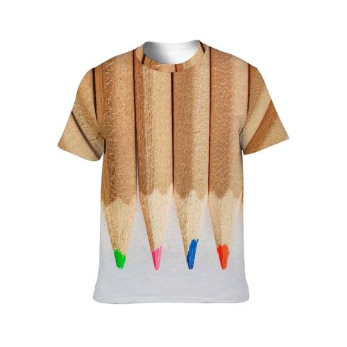 yanfind Adult Full Print T-shirts (men And Women) Wood Art Writing School Wooden Design Creativity Row Rainbow Motley Graphite Disjunct