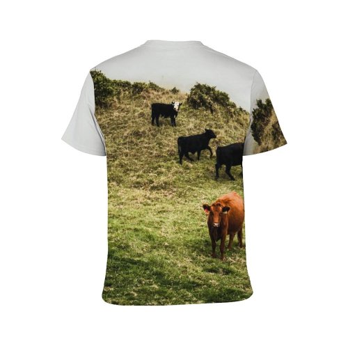 yanfind Adult Full Print T-shirts (men And Women) Landscape Field Agriculture Farm Grass Grassland Milk Bull Cow Rural Farmland