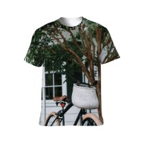 yanfind Adult Full Print T-shirts (men And Women) Bicycle Bike Foliage Garden Leaves Leisure Outdoors Parked Summer Transportation System Tree