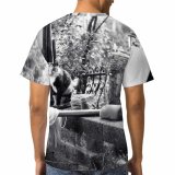 yanfind Adult Full Print T-shirts (men And Women) Attentive Balcony Border Brick Building Bw Cat Countryside Fauna Fence Fluff